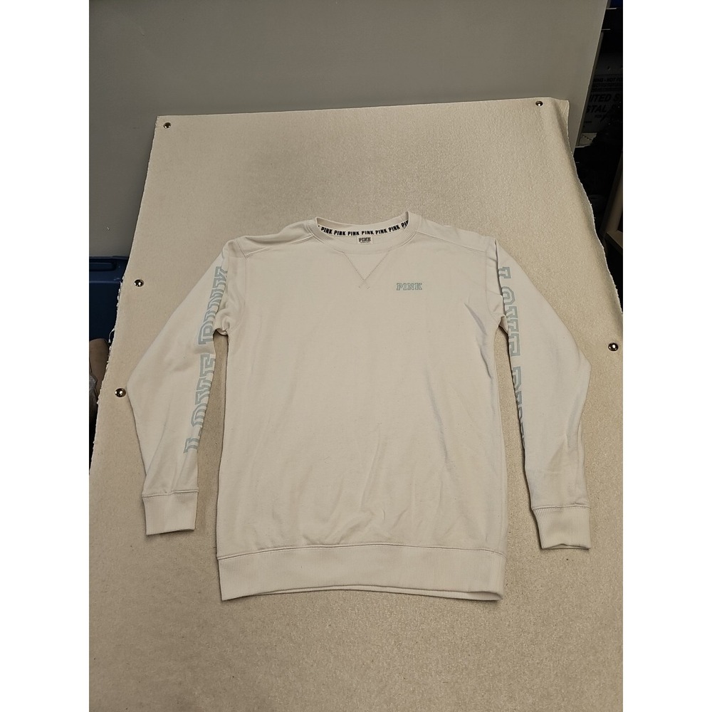 Victoria's Secret‎ PINK Crewneck Sweatshirt Cream Love Pink Sleeve Graphic XS